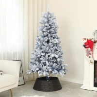 HOMCOM 5ft Flocked Artificial Christmas Tree with 450 Snow Frosted Tips, Metal Stand, Snowy Hinged Xmas Tree, Blue(m-2)