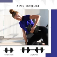 SPORTNOW 2-in-1 Hantel-Set, Lang- & Kurzhantel, 15 kg, rutschfest, bodenschonend, Schwarz/Grün(m-4)