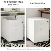 Vinsetto Fiset Birou cu 2 Sertare cu 5 Roti, Dulapior de Birou din PAL cu Incuietoare, 40x49x58 cm, culoare Lemn(m-5)