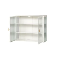 Moderne Wandschrank mit zwei Türen, Glaseinsatz und dreistufigen Regalen für Flur, Wohnzimmer, Badezimmer, Esszimmer, Antikweiß(m-11)