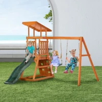 Outsunny Set 4 in 1 cu leagan si tobogan, Set de leagan pentru copii(m-2)