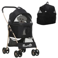 PawHut 2-in-1 Hundewagen und Transportkorb bis 10 kg Klappbar Netzfenster Bodenkorb 82 cm x 49,5 cm x 98 cm Schwarz(m-1)