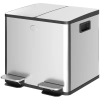 HOMCOM Balde de Lixo de Cozinha com 2 Compartimentos 2x15L Pedal Tampa de Fechamento Suave e Cubo Amovível Prata(m-10)