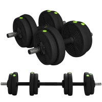 SPORTNOW 2-in-1 Hantel-Set, Lang- & Kurzhantel, 15 kg, rutschfest, bodenschonend, Schwarz/Grün(m-1)