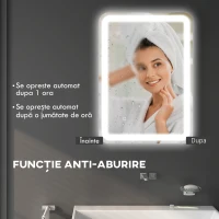 kleankin Oglinda LED, oglindă de machiaj și baie, lumina Reglabilă cu 3 culoare, Design anti-aburire, 70 x 50 cm, Argintiu(m-6)