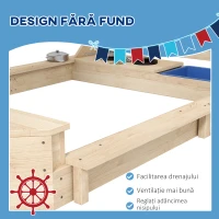 Outsunny Outusunny Nisipar din Lemn pentru Copii cu Capac, Ladă de Nisip pentru Exterior cu Set de Joacă Inclus, 180x103x144,5 cm, Lemn Natural(m-5)