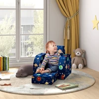 AIYAPLAY Fotelik dziecięcy z funkcją łóżka, do 3 lat/45 kg, wzór planet, 46,5x93x28,5 cm, Niebieski(m-2)
