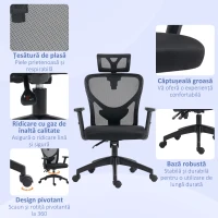 Vinsetto Scaun Birou Ergonomic – Reglabil, Suport Lombar & Tetiera(m-5)