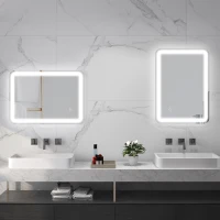 kleankin Oglinda LED, oglindă de machiaj și baie, lumina Reglabilă cu 3 culoare, Design anti-aburire, 70 x 50 cm, Argintiu(m-9)