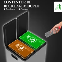 HOMCOM Balde de Lixo de Cozinha com 2 Compartimentos 2x20L Pedal Tampa de Fechamento Suave e Cubo Amovível Prata(m-4)