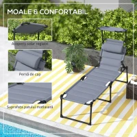 Outsunny Sezlong pliabil reglabil cu spatar cu 4 pozitii, Gri(m-6)