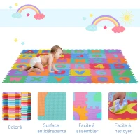 HOMCOM Tapis de Sol en Mousse Tapis Puzzle interconnectables dim. 31L x 31l x 1H cm 36 pièces Grande Surface 3,24 m² Multicolore(m-6)