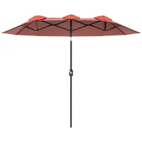 Outsunny Umbrela de soare de gradina basculabila dubla cu deschidere cu manivela, copertina cu orificii de ventilatie si 12 nervuri, 295x152x222cm, rosu(m-1)