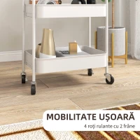 HOMCOM Cărucior pentru Depozitare pe 3 Nivele și Roți cu Frâne, Cărucior Rulant cu 3 Coșuri din Plasă, 45x30,6x79 cm, Alb(m-5)