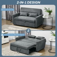 HOMCOM Sofa 2-osobowa Rozkładana do Spania, do 200 kg, Drewniana Rama, 155x90x88,5cm, Ciemnoszary(m-7)