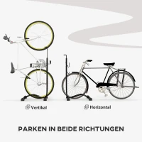 SPORTNOW Fietsenstandaard, verticaal/horizontaal, voor 15-71 cm en 700c, 45x44x118cm, Staal, Zwart(m-4)