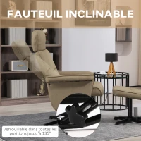 HOMCOM Fauteuil relax inclinable 135° pivotant 360° avec repose-pieds assise rembourée, beige(m-5)