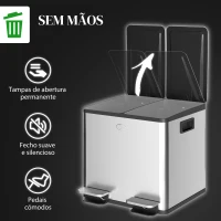HOMCOM Balde de Lixo de Cozinha com 2 Compartimentos 2x15L Pedal Tampa de Fechamento Suave e Cubo Amovível Prata(m-6)