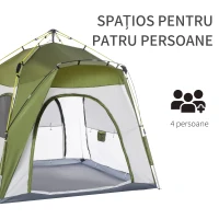 Outsunny Cort pentru Camping cu 2 Locuri, Cort cu Ușă, 3 Ferestre cu Plasă și Geantă pentru Transport, 240x240x199 cm, Verde(m-4)
