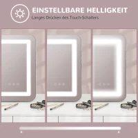 HOMCOM LED Lustro Kosmetyczne, 3 Tryby Światła, Regulacja Jasności, Dotyk, USB, 31x41,5cm, Białe(m-6)
