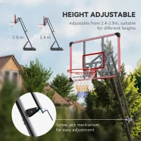 SPORTNOW 2.4-2.9m Adjustable Basketball Hoop and Stand with Weighted Base, Portable on Wheels, Red(m-4)