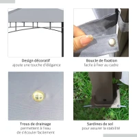 Outsunny Tonnelle pavillon de jardin 3x3m auvent pliable double toit pour ventilation auvents réglables structure en métal tissu polyester 3L x 3l x 2,7H m gris(m-7)