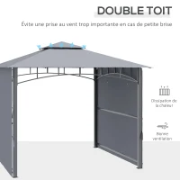 Outsunny Tonnelle pavillon de jardin 3x3m auvent pliable double toit pour ventilation auvents réglables structure en métal tissu polyester 3L x 3l x 2,7H m gris(m-4)