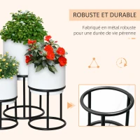 Outsunny Supports de Pots de Fleurs Design - Supports à Plantes - Lot de 3 avec Pots de Fleurs - métal époxy Noir et Blanc(m-5)