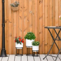Outsunny Supports de Pots de Fleurs Design - Supports à Plantes - Lot de 3 avec Pots de Fleurs - métal époxy Noir et Blanc(m-2)
