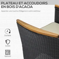 Outsunny Ensemble salon de jardin 6 personnes grande table à manger rectangulaire + 6 fauteuils & coussins lavables acier résine tressée PE bois d'acacia noir et beige(m-7)