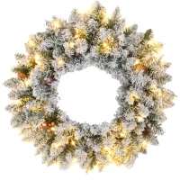 HOMCOM 60" Snowy Pine Cone and Berry Christmas Wreath, with LED Lights(m-11)