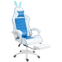 Vinsetto Racing Gaming Chair, Reclining PU Leather Computer Chair with Removable Rabbit Ears, Footrest and Lumber Support, Blue(m-11)