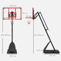 SPORTNOW 2.4-2.9m Adjustable Basketball Hoop and Stand with Weighted Base, Portable on Wheels, Red(m-3)