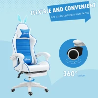 Vinsetto Racing Gaming Chair, Reclining PU Leather Computer Chair with Removable Rabbit Ears, Footrest and Lumber Support, Blue(m-7)