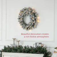 HOMCOM 60" Snowy Pine Cone and Berry Christmas Wreath, with LED Lights(m-4)