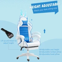 Vinsetto Racing Gaming Chair, Reclining PU Leather Computer Chair with Removable Rabbit Ears, Footrest and Lumber Support, Blue(m-5)