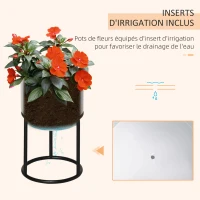 Outsunny Supports de Pots de Fleurs Design - Supports à Plantes - Lot de 3 avec Pots de Fleurs - métal époxy Noir et Blanc(m-6)