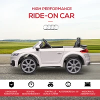 HOMCOM Elektryczny samochód dla dzieci, Audi TT RS Roadster, 3 km/h, pilot zdalnego sterowania, LED, USB, Biały(m-6)