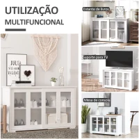 HOMCOM Aparador de Cozinha Moderno Móvel Auxiliar com 2 Portas de Correr de Vidro e Prateleira Ajustável 107x33x62,5 cm Branco(m-8)