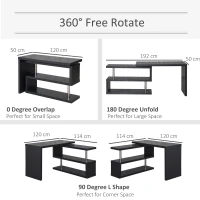 HOMCOM L Shaped Desk with 360° Rotating Storage Shelves, Corner Computer Desk, Space Saving Study Table for Home Office, Black(m-4)