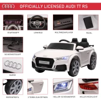 HOMCOM Elektryczny samochód dla dzieci, Audi TT RS Roadster, 3 km/h, pilot zdalnego sterowania, LED, USB, Biały(m-4)