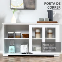 HOMCOM Aparador de Cozinha Moderno Móvel Auxiliar com 2 Portas de Correr de Vidro e Prateleira Ajustável 107x33x62,5 cm Branco(m-5)