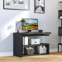 HOMCOM L Shaped Desk with 360° Rotating Storage Shelves, Corner Computer Desk, Space Saving Study Table for Home Office, Black(m-7)
