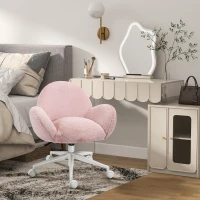 HOMCOM Makeup Vanity Chair, Cute Fluffy Desk Chair with Rolling Wheels for Bedroom Living Room, Pink(m-2)
