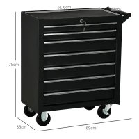 DURHAND 7-Drawer Rolling Tool Chest on Wheels, Lockable Tool Cabinet with Side Handle, Metal Tool Box Trolley for Garage, Workshop, Matte Black(m-3)