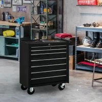 DURHAND 7-Drawer Rolling Tool Chest on Wheels, Lockable Tool Cabinet with Side Handle, Metal Tool Box Trolley for Garage, Workshop, Matte Black(m-10)