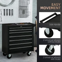 DURHAND 7-Drawer Rolling Tool Chest on Wheels, Lockable Tool Cabinet with Side Handle, Metal Tool Box Trolley for Garage, Workshop, Matte Black(m-6)