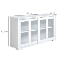 HOMCOM Aparador de Cozinha Moderno Móvel Auxiliar com 2 Portas de Correr de Vidro e Prateleira Ajustável 107x33x62,5 cm Branco(m-3)