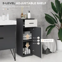 kleankin Slim Bathroom Cabinet, Narrow Bathroom Storage Cabinet with Drawer, Door Cupboard, Adjustable Shelf and Soft Close Mechanism, Grey(m-5)