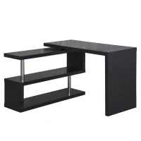HOMCOM L Shaped Desk with 360° Rotating Storage Shelves, Corner Computer Desk, Space Saving Study Table for Home Office, Black(m-1)